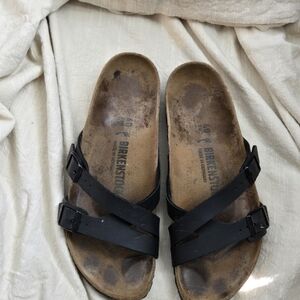Birkenstock Black Leather Slide Sandals